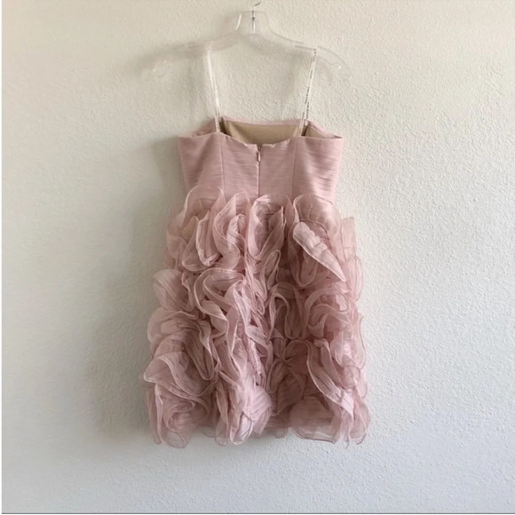 Halston Heritage Pink Strapless Ruffle Mini Cocktail Dress - Picture 3 of 7